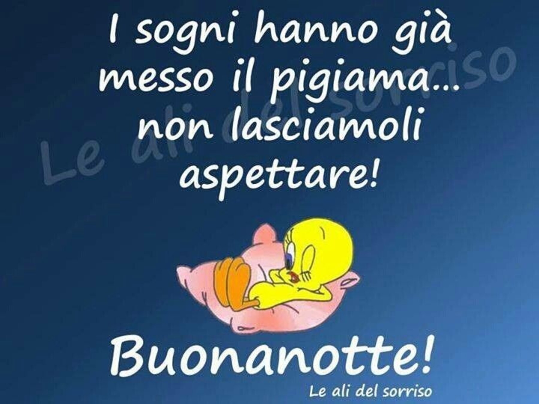 I sogni hanno già messo il pigiama non lasciamoli aspettare buonanotte