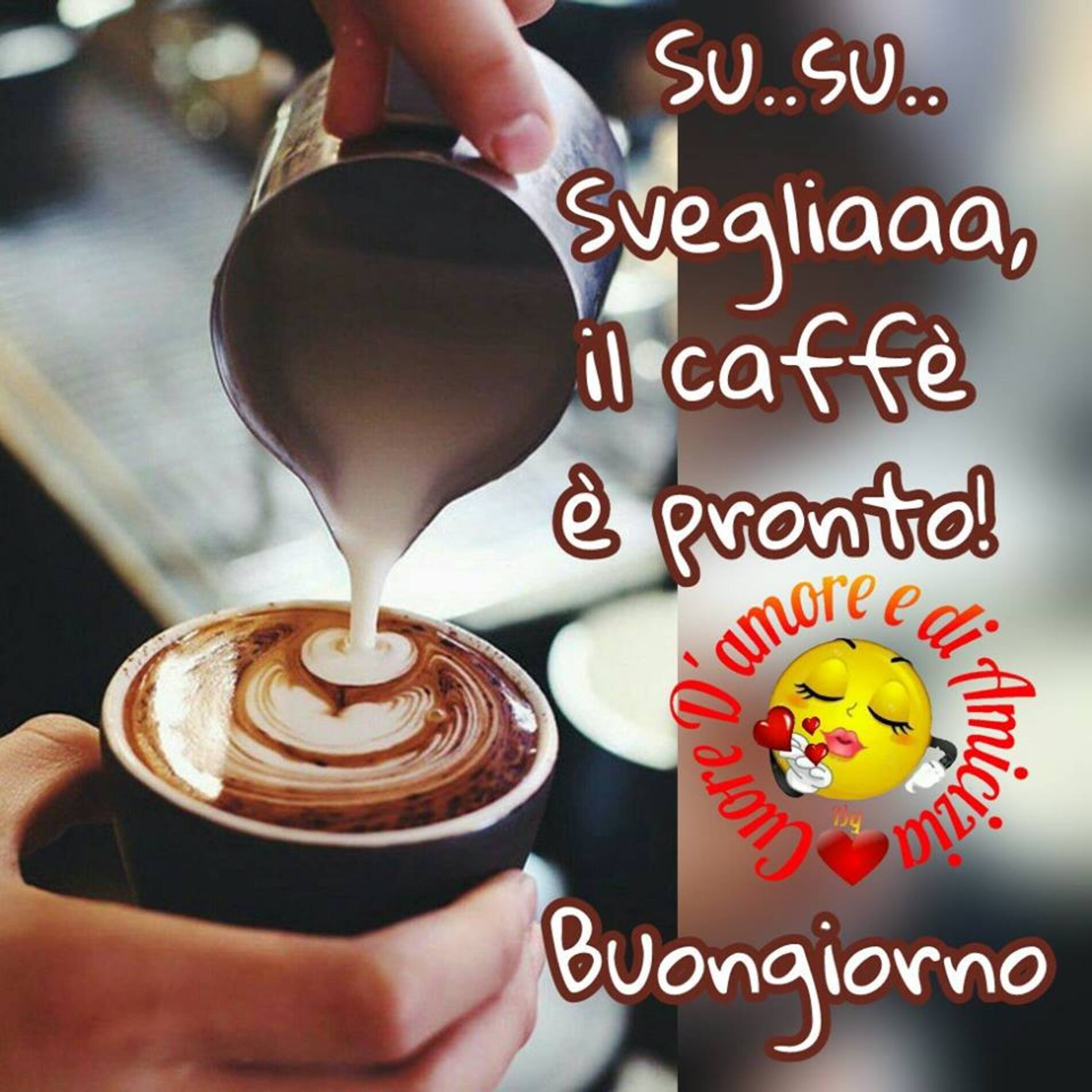 Su su sveglia il caffè è pronto buongiorno