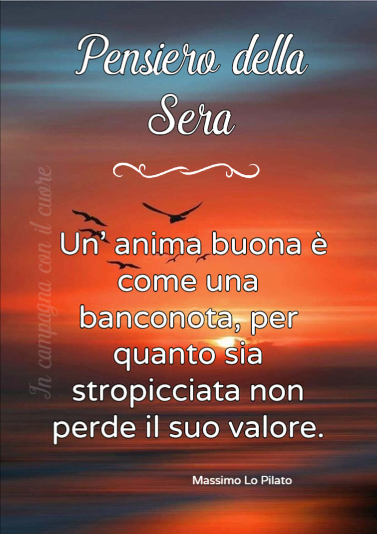 Pensiero della sera un’anima buona è come una banconota per quanto sia stropicciata non perde il suo valore